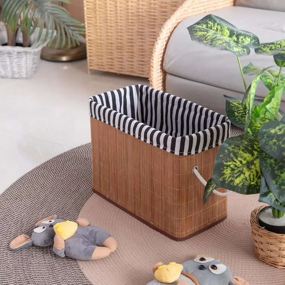 2PCS Bamboo Storage Basket Fabric Lined Under Desk Organizer